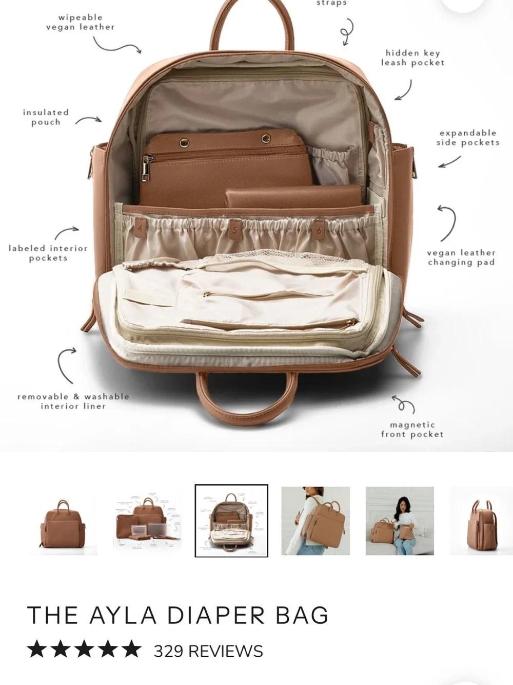 Ayla & Co tan Baby Bag Backpack - Convertible Diaper Tote